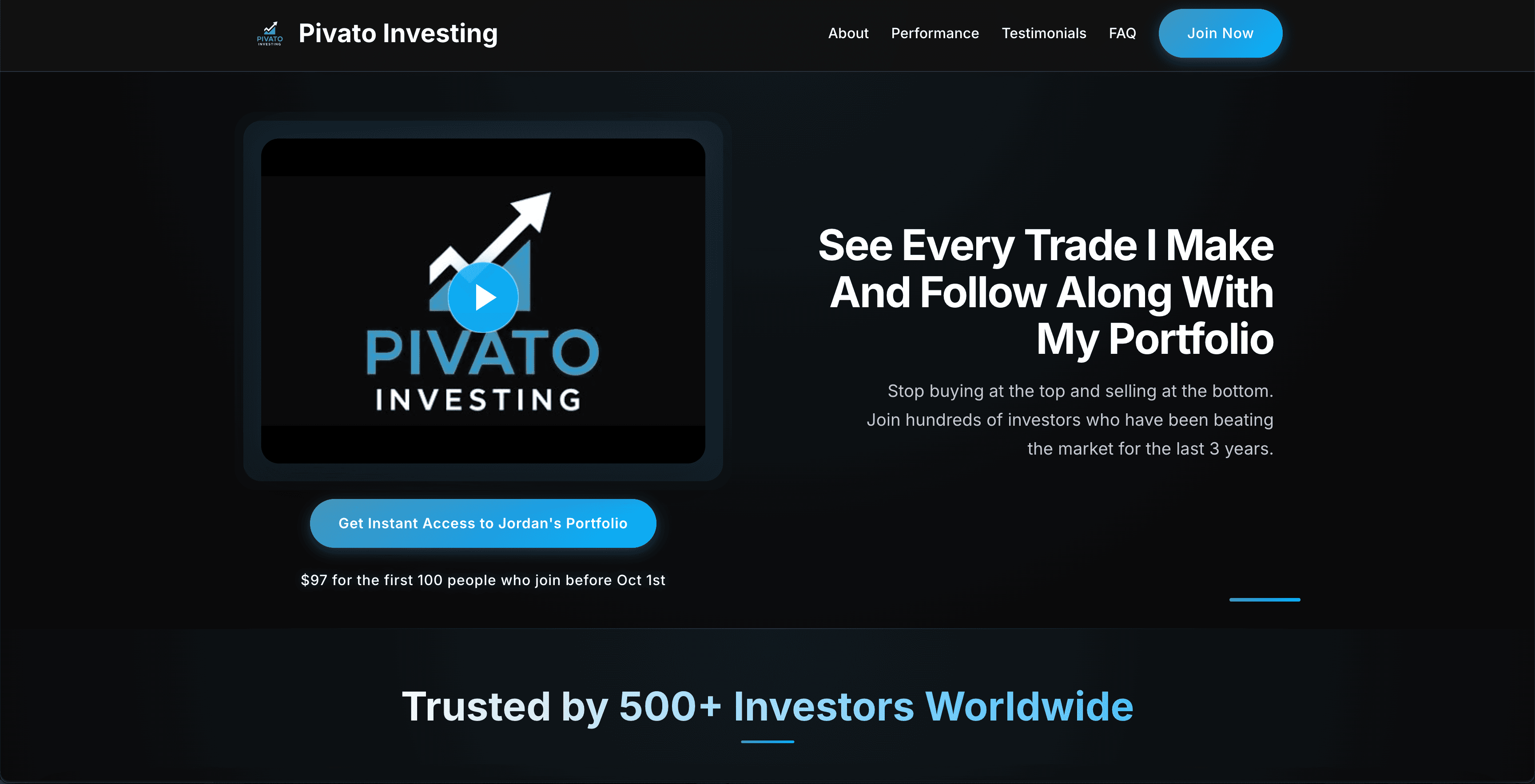 Pivato Investing Landing Page
